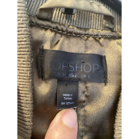 Olive Green Military Bomber Style Jacket Topshop Size 2 - Picture 3 of 7